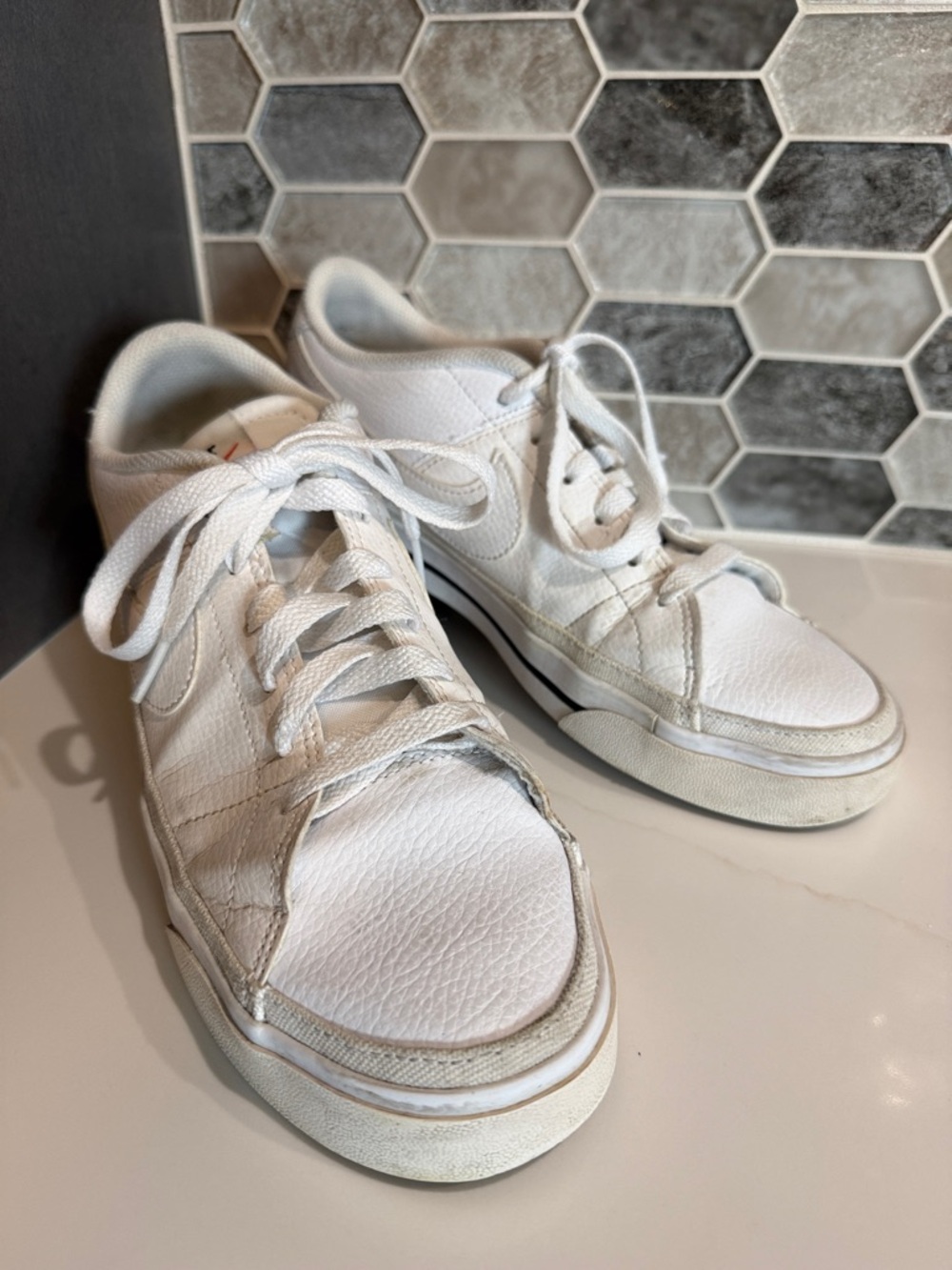 Nike Court Legacy White Low-Top Leather Sneakers with Subtle Off-White Accents